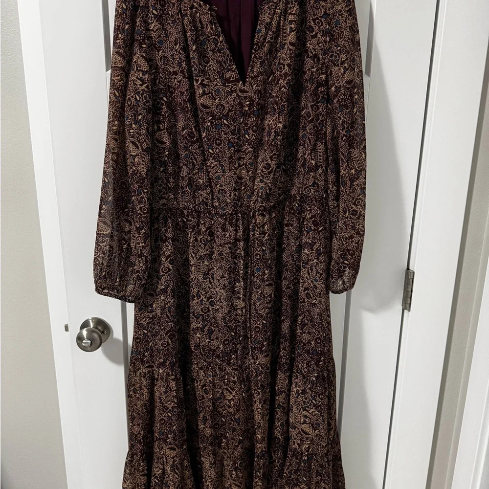 Ann Taylor Elegant Brown Paisley Long Sleeve Dress - Picture 1 of 3